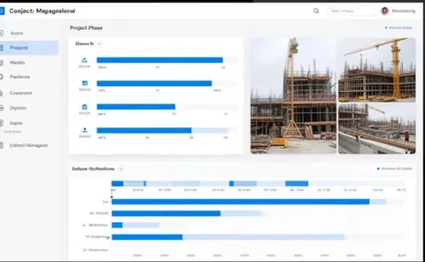 Tableau de bord BatiPilot : phases de chantier, barres d'avancement et photos terrain