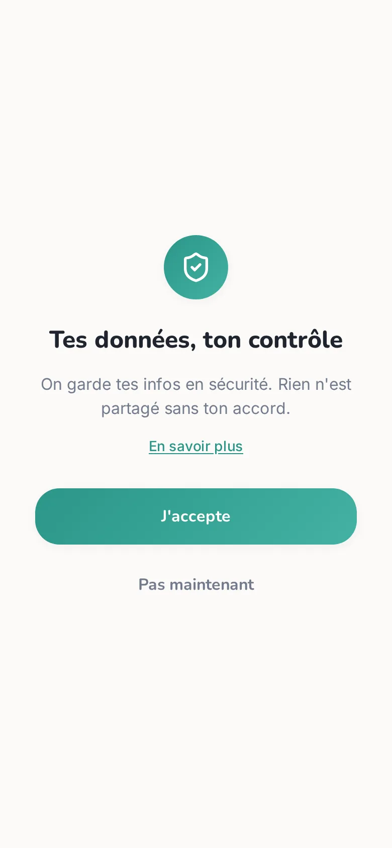 Écran de consentement CVboost : « Tes données, ton contrôle »
